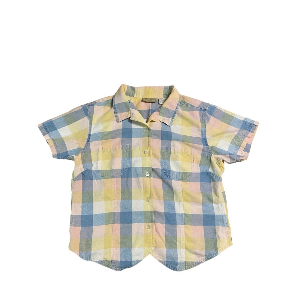 Vintage Liz Claiborne Pastel Plaid Short Sleeve Shirt Y2K Size Petite Large